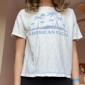 White and Blue American Eagle Graphic Tee